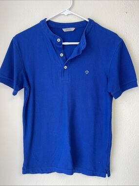 Classic Blue Henley Polo Shirt - Unbranded